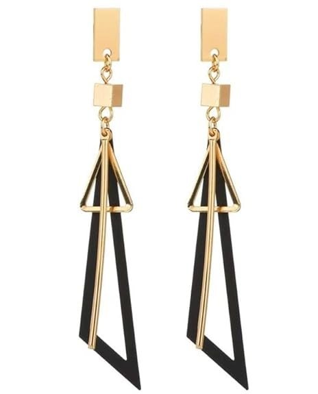 Nilu's Collection Fancy Hollow Triangle Long Geometric Drop Earrings for Girls & Women