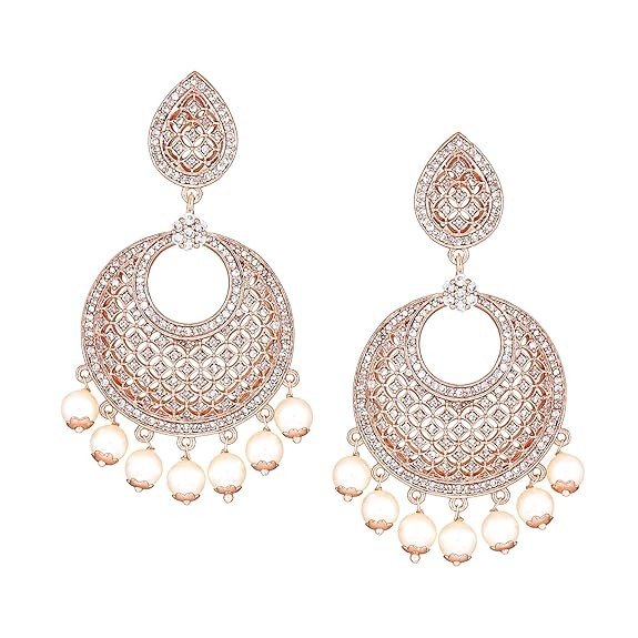 Estele Fashion Jewellery Rose Gold Plated CZ Attractive Designer Drop Earrings